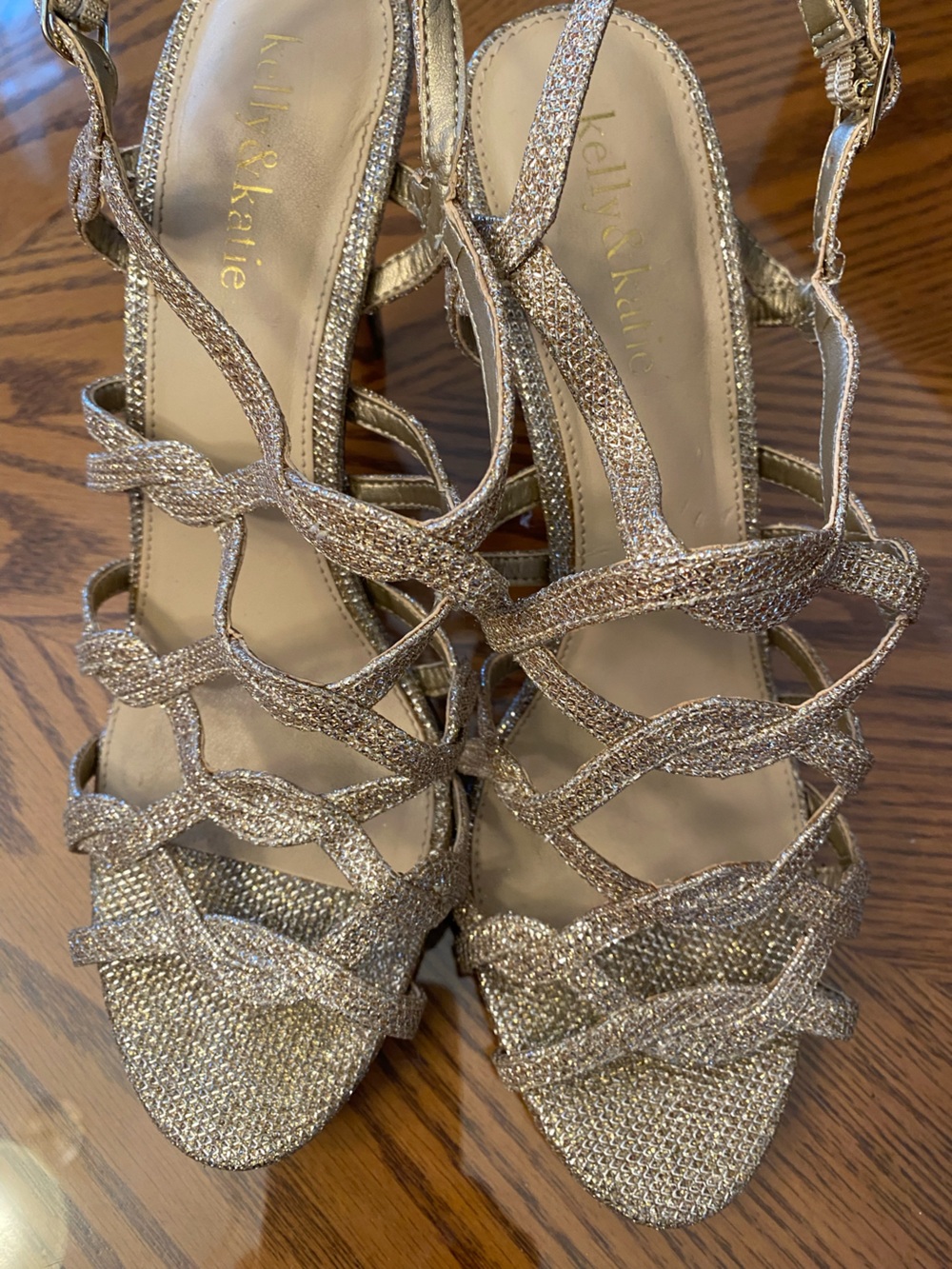 Kelly & Katie Metallic Gold Glitter Strappy Heels